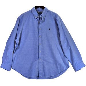 Ralph Lauren Classic Fit Men's Blue Shirt Size 17.5 Neck 34/35 Flesh Pony Cotton